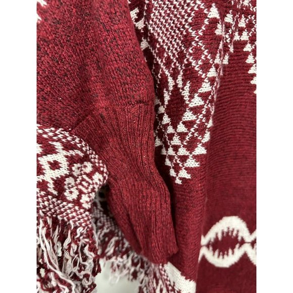 AZ Cape Poncho With Sleeves Red With Boho Aztec Design - Picture 2 of 11